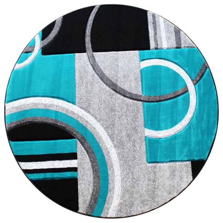 Audra Collection Abstract Area Rug - Olefin Rug with Jute Backing, Turquoise, 5' X 5'