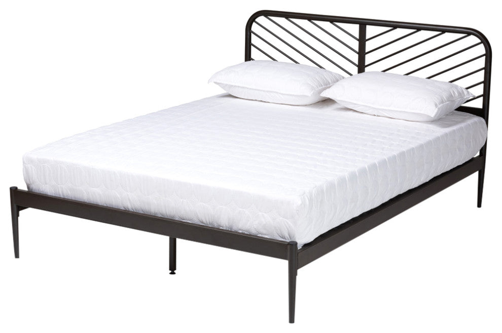 Berrien Modern Farmhouse Black Bronze Metal Platform Bed, Queen