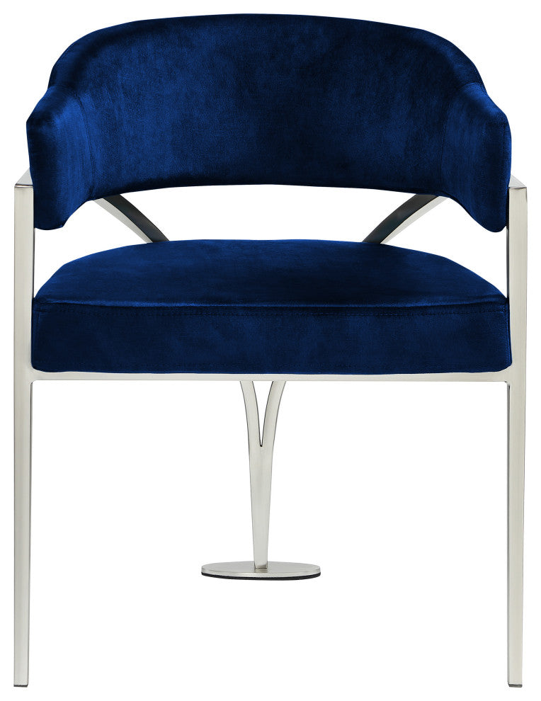 Madelyn Upholstered Dining Chair, Set of 2, Navy, Velvet, Silver Finish