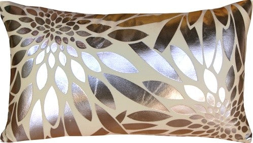 Pillow Decor - Metallic Floral Cream Rectangular Throw Pillow