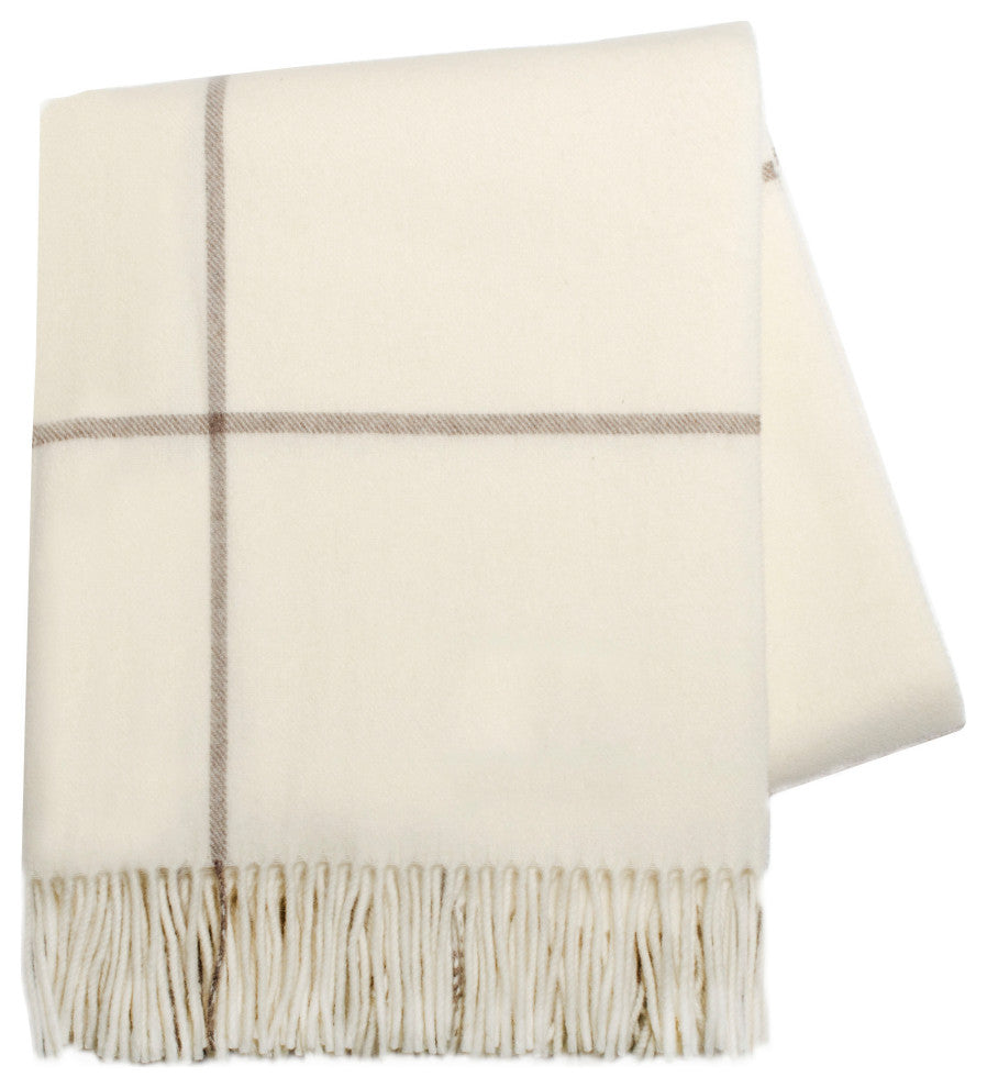 Windowpane Cashmere Throw, Ecru