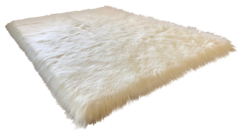 Super Soft Faux Sheepskin Silky Shag Rug, White, 6' Square