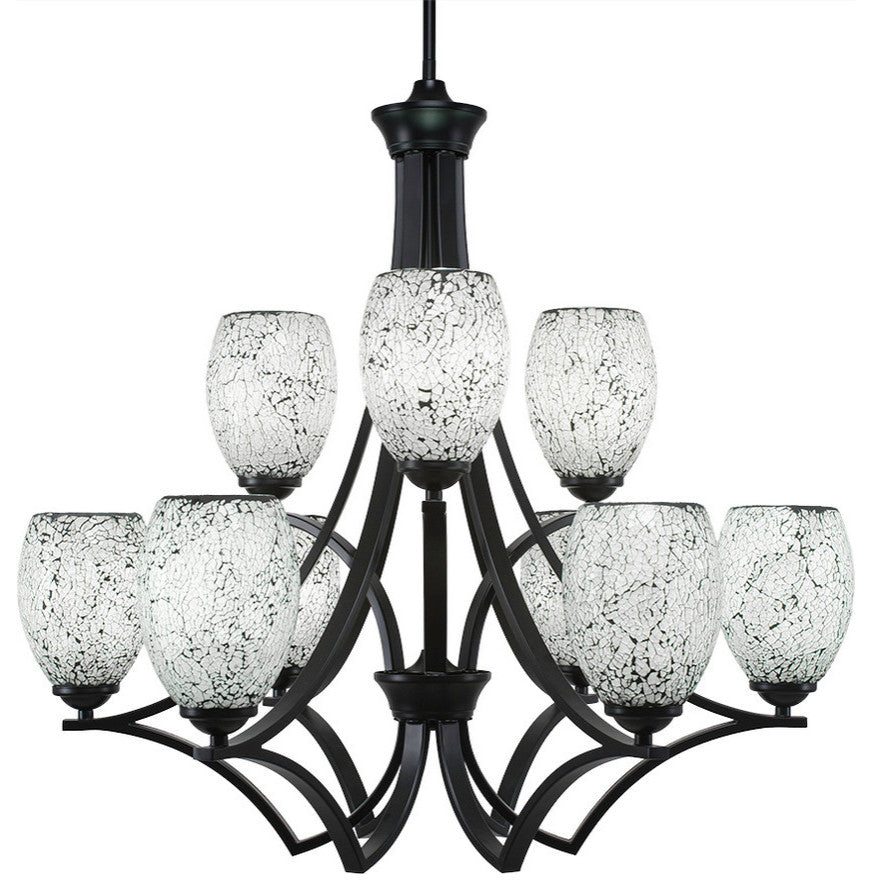 Zilo 9 Light Chandelier, 5" Black Fusion Glass