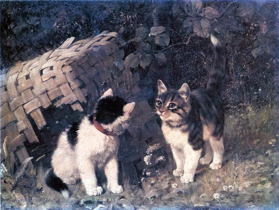 Julius Adam A Visitor to the Shelter - 21" x 28" Premium Canvas Print