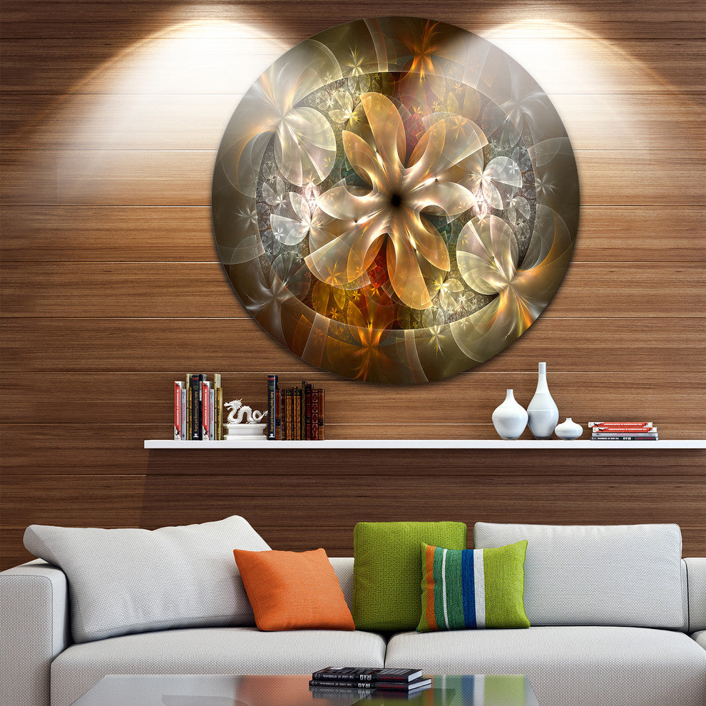 Fractal Flower With Blue Details, Floral Digital Round Wall Art, 11"