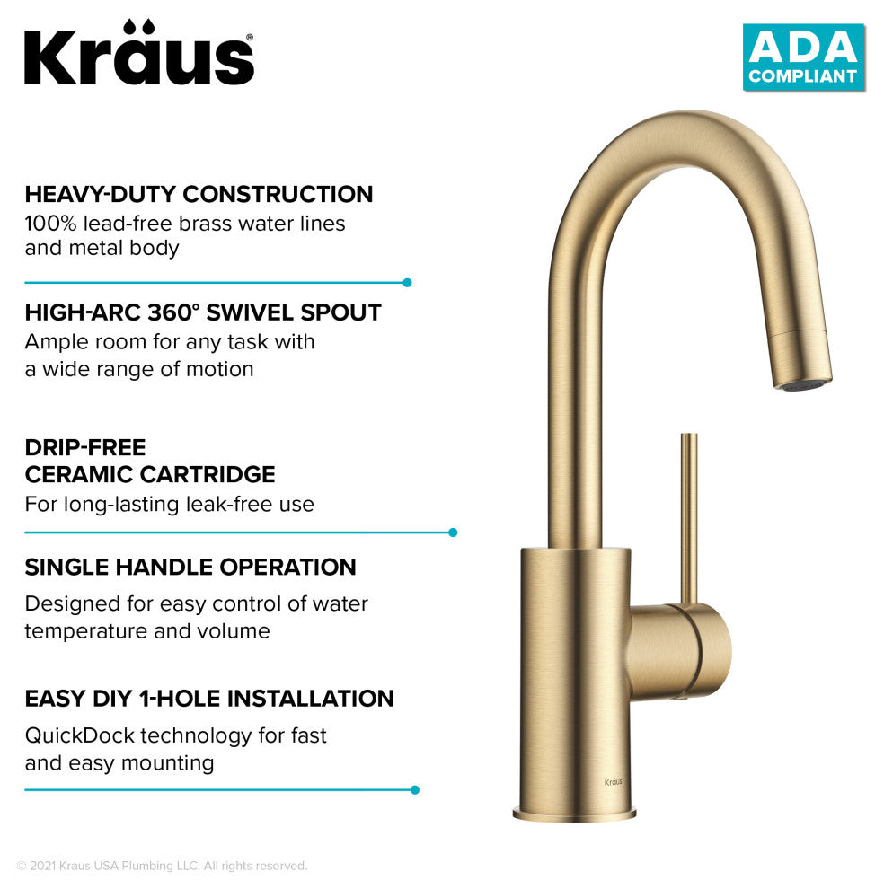 Oletto 1-Hole Kitchen Bar Faucet, Spot Free Bronze