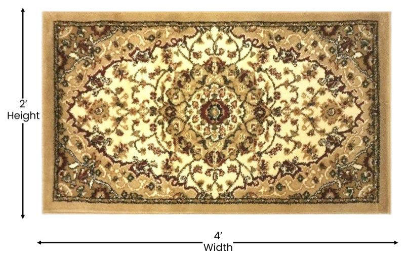 Mersin Collection Persian Style Area Rug - Olefin Rug with Jute Backing, Ivory - 2' X 3'