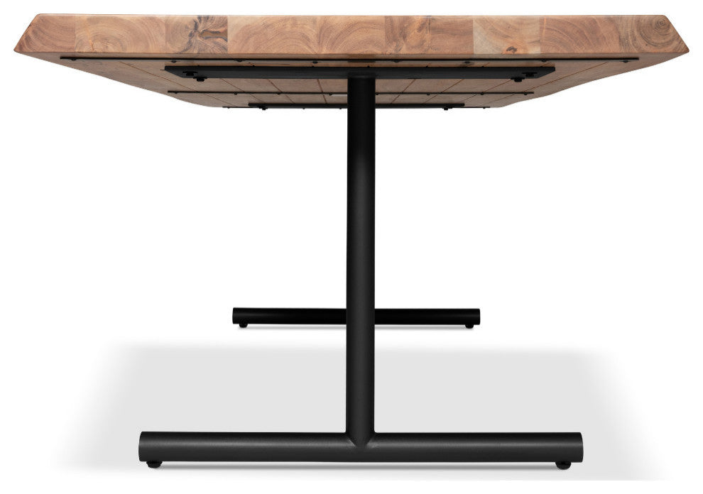 Brooks Dining Table, T Base, 40"x92", Teak Top, Black Base