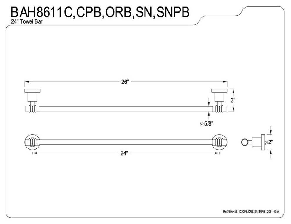 24" Towel Bar, Satin Nickel/Polished Brass
