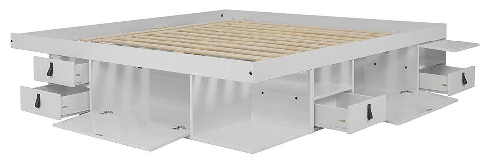 Memomad Bali Storage Platform Bed with Drawers (King Size, Off White)