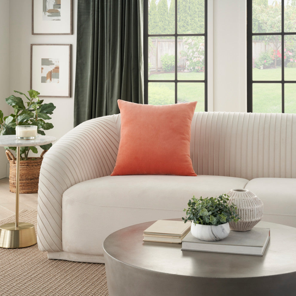 Nourison Home 20"x20" Sofia Solid Revers Velvet Coral Throw Pillows