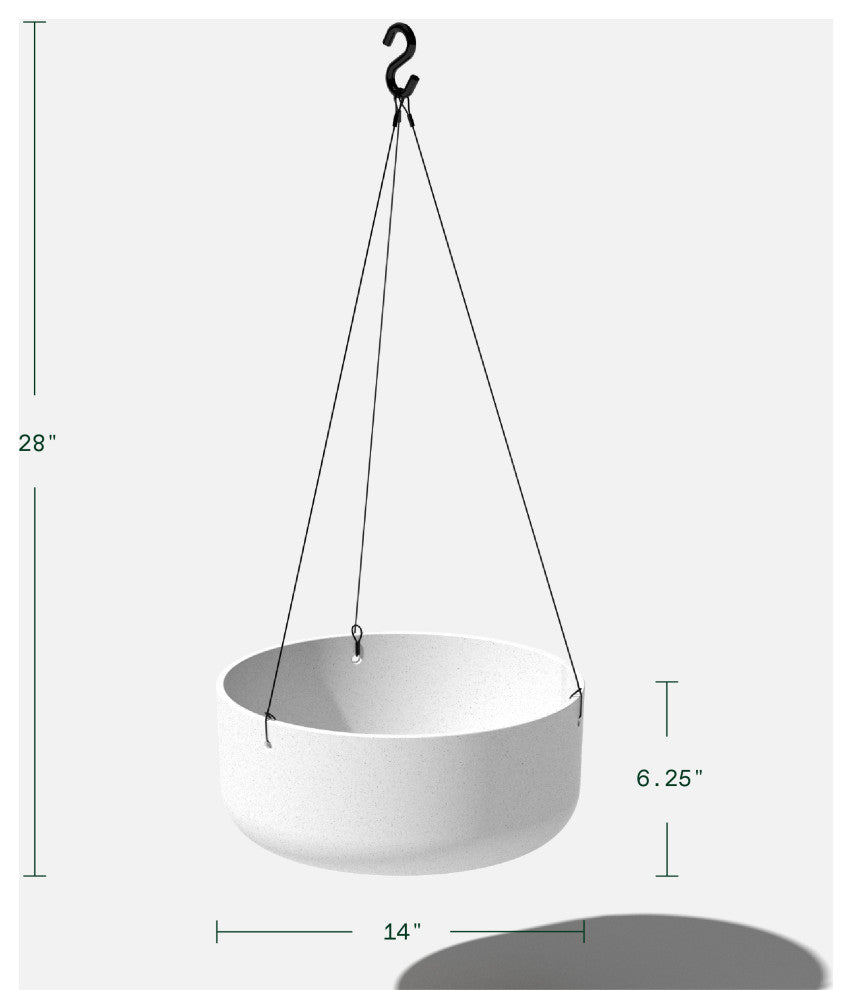 Pure Series Hanging Kona Bowl 14" Planter, White, 2 Pack