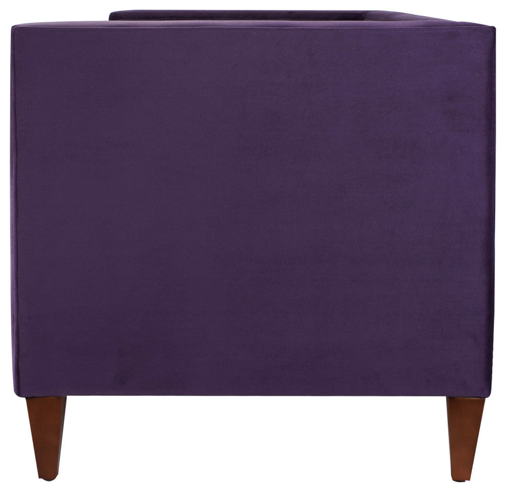 Jack 84" Modern Tuxedo Sofa With Bolster Pillows, Purple Velvet