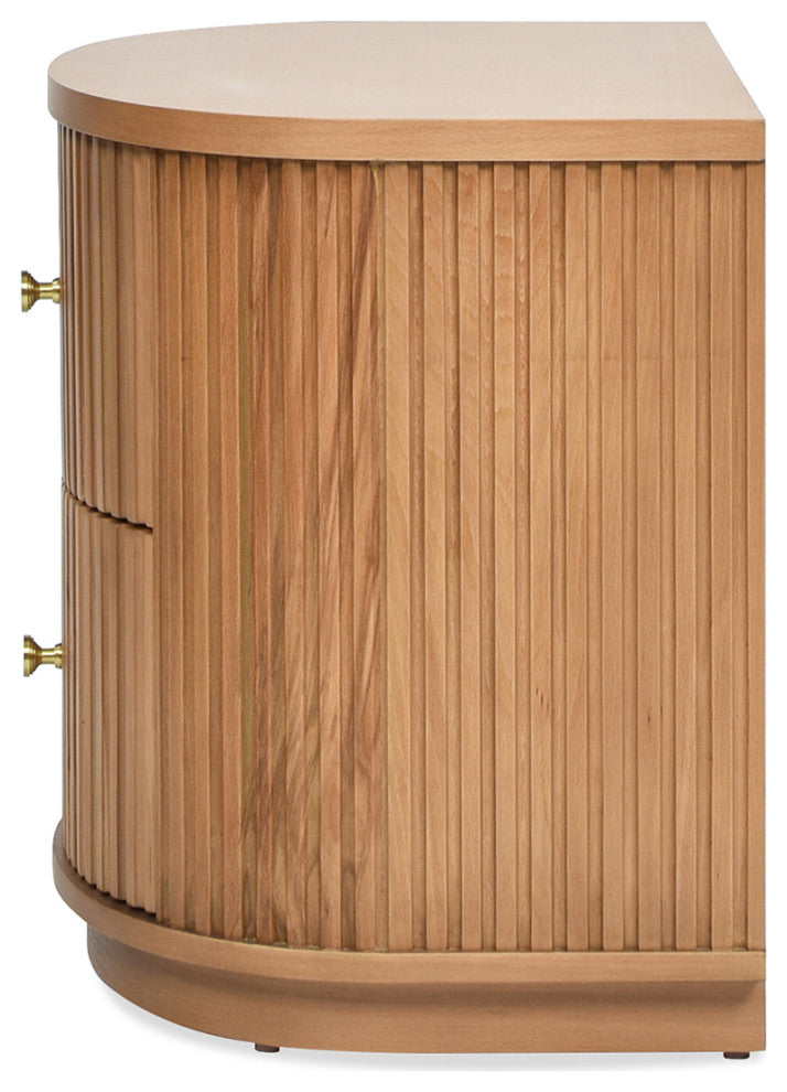 Valentine 24" 2-Drawer Fluted Storage Side Table, Natural Brown Beech Wood