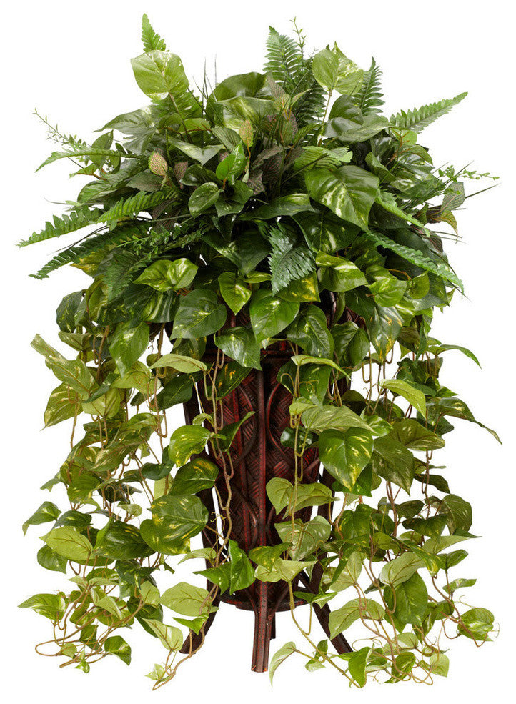 Vining Mixed Greens With Decorative Stand Silk Plant