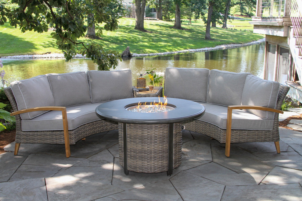 Round Grey Wicker Fire Pit