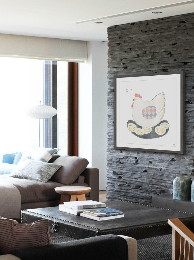 "Poule Sereine II" Framed Painting Print, 24"x24"