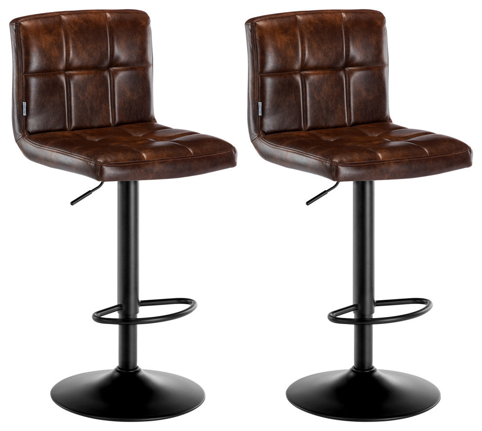 Set of 2 Armless Tufted Swivel Bar Stools, Dark Brown-Pu