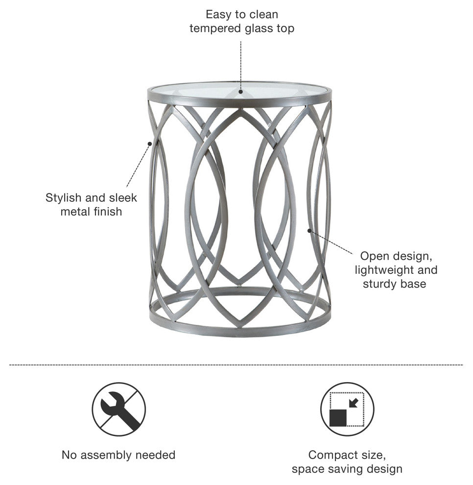 Arlo Metal Round Accent Table, Silver