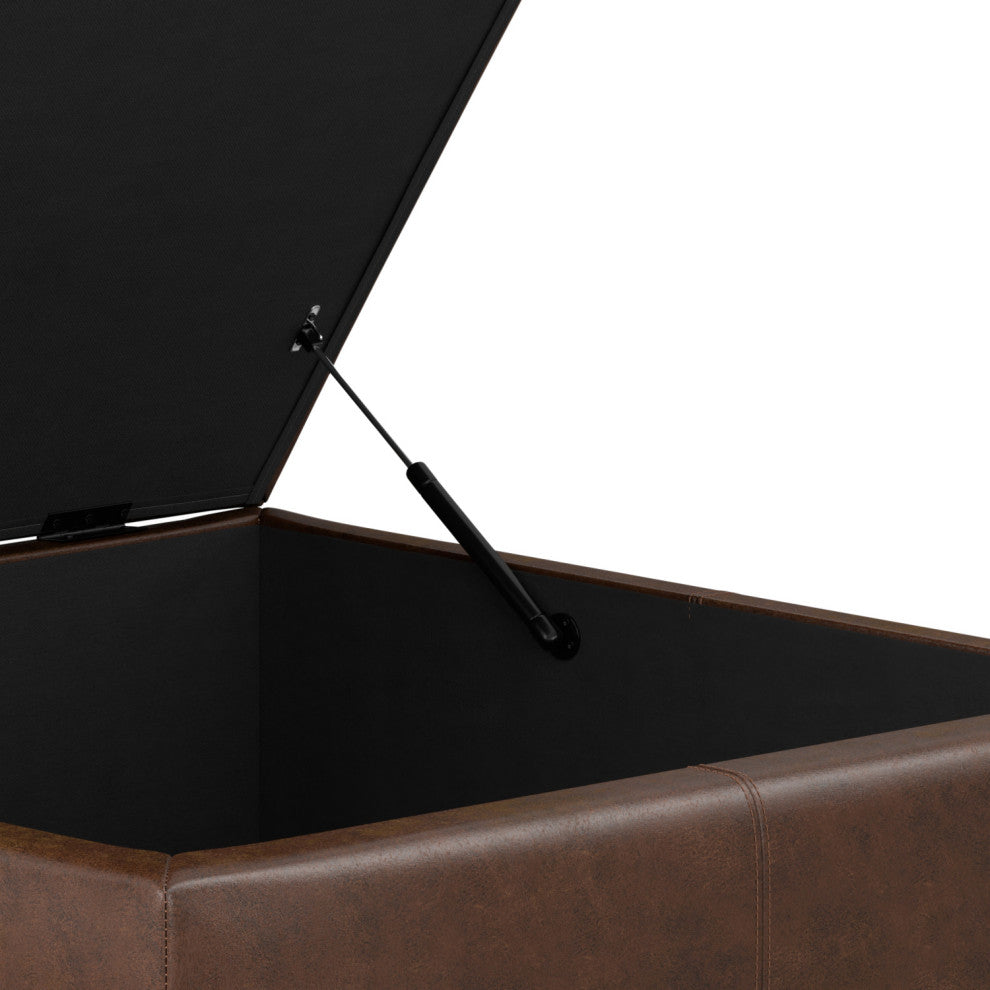 Gabbie Square Coffee Table Storage Ottoman, Distressed Chestnut Brown