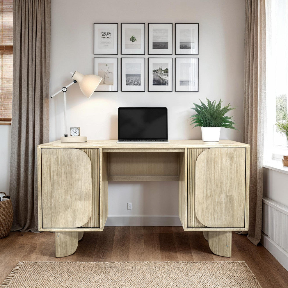 Haru 55" Wide Acacia Desk, Beige