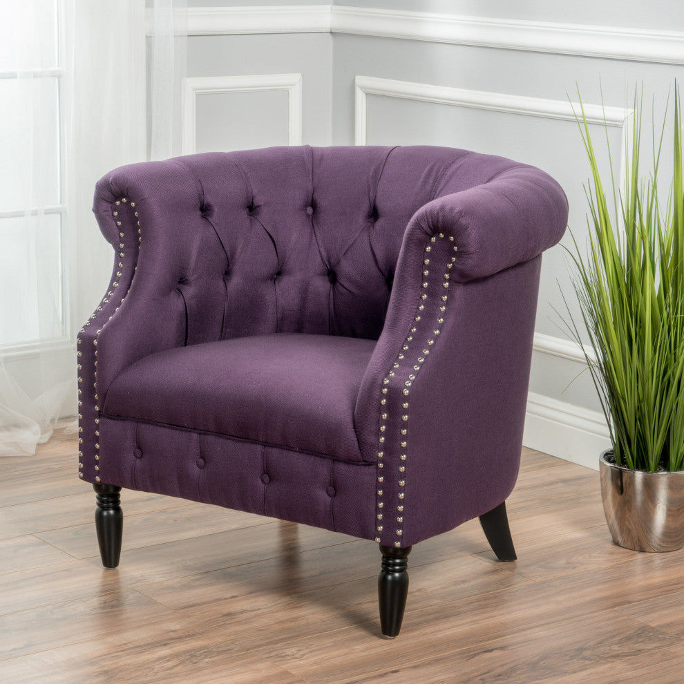 GDF Studio Akula High Back Club Chair, Plum Fabric