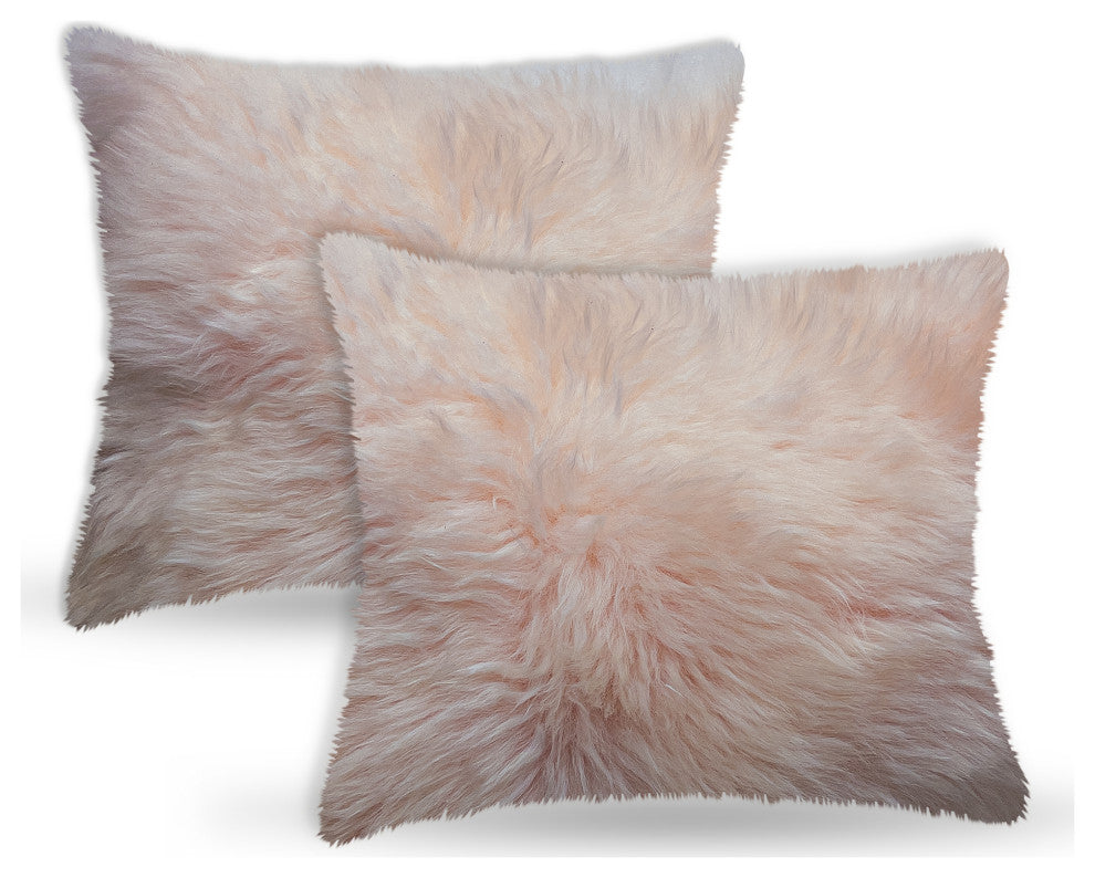 2-Pack New Zealand Sheepskin Pillow 18"x18", Blush