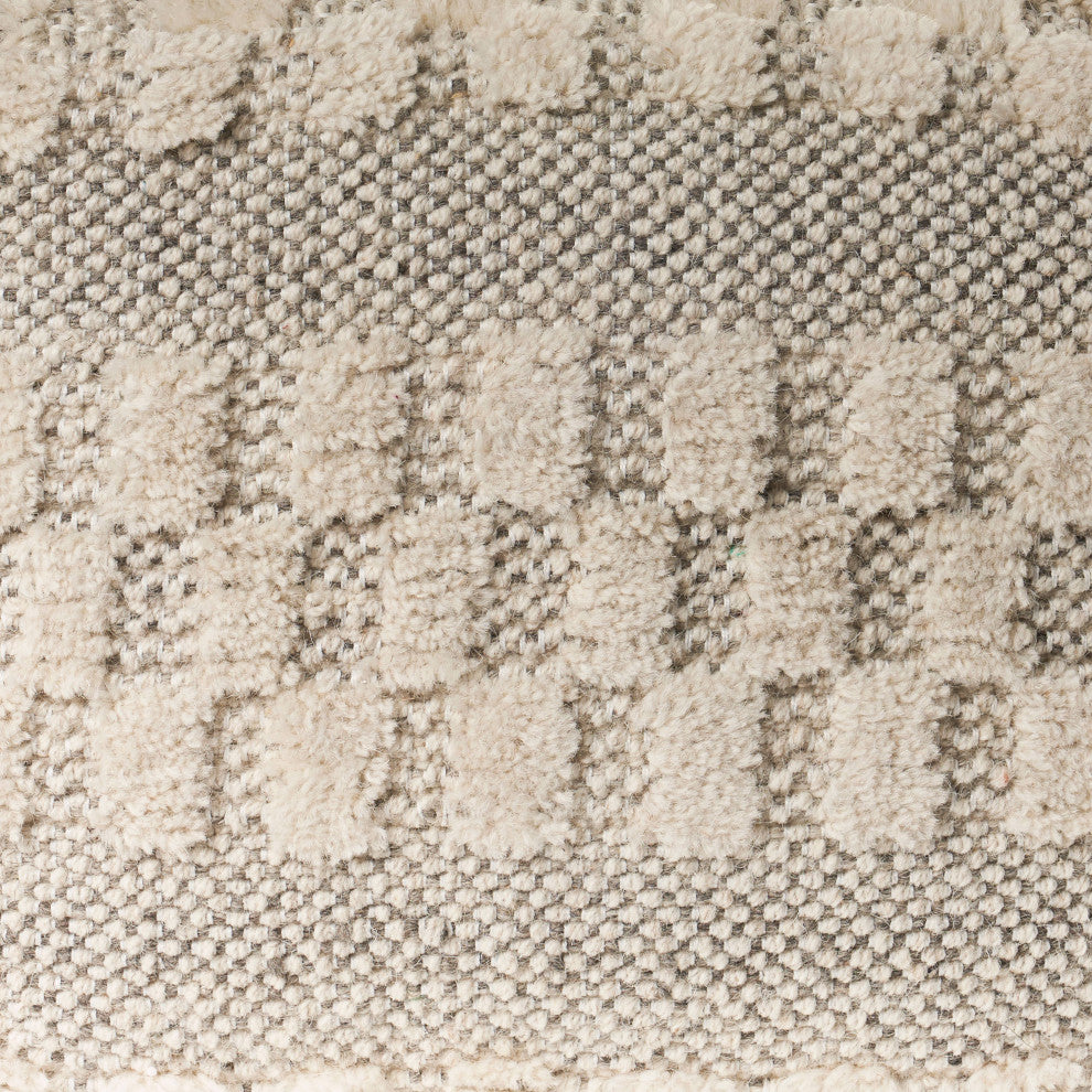 Cream Tufted Checkered Geometric Pouf