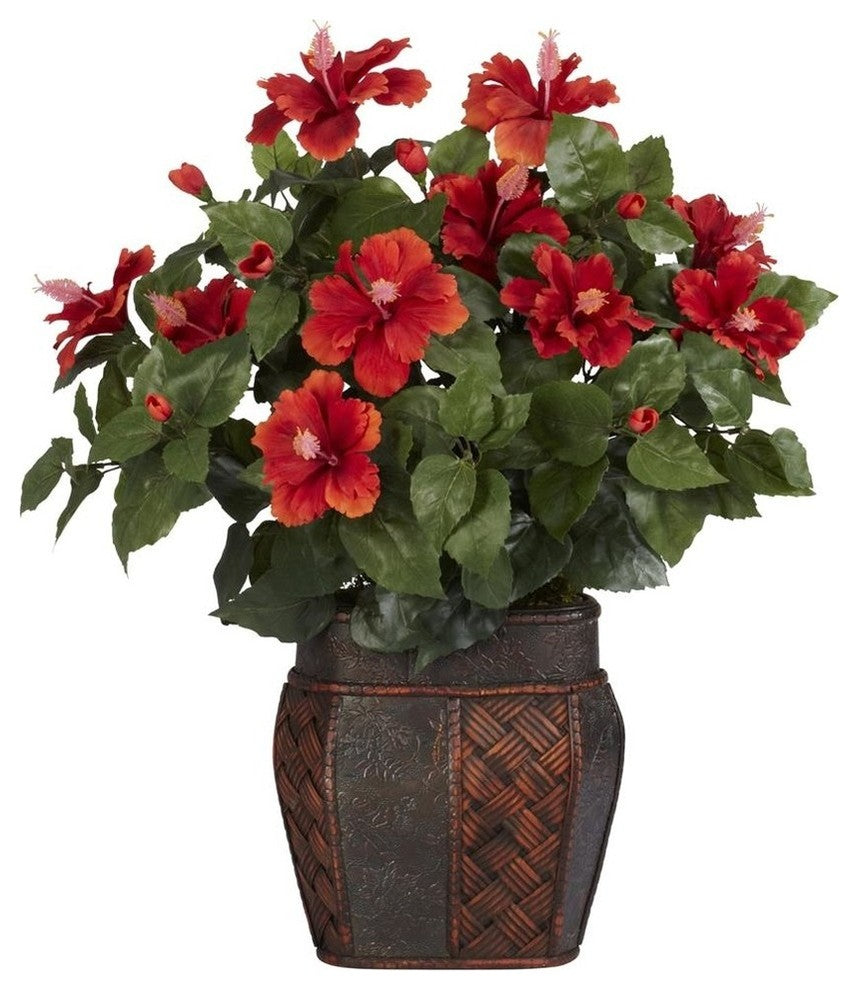 Hibiscus With Vase Silk Plant