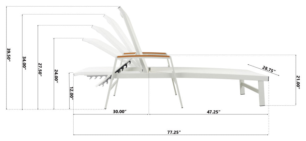 GDF Studio Outdoor Mesh and Aluminum Chaise Lounge, White, Single