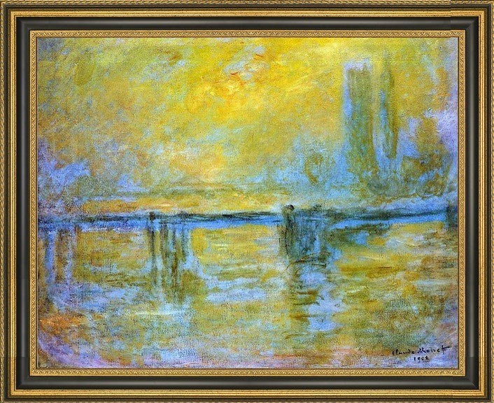 Claude Oscar Monet Charing Cross Bridge Fog Framed Premium Canvas Print, 20"x25"