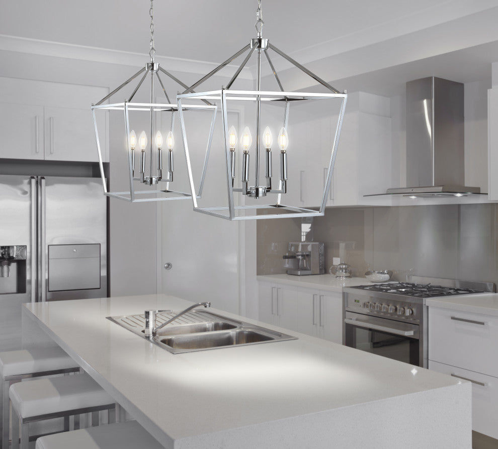 Pagoda Lantern Metal LED Pendant, Chrome, 16"