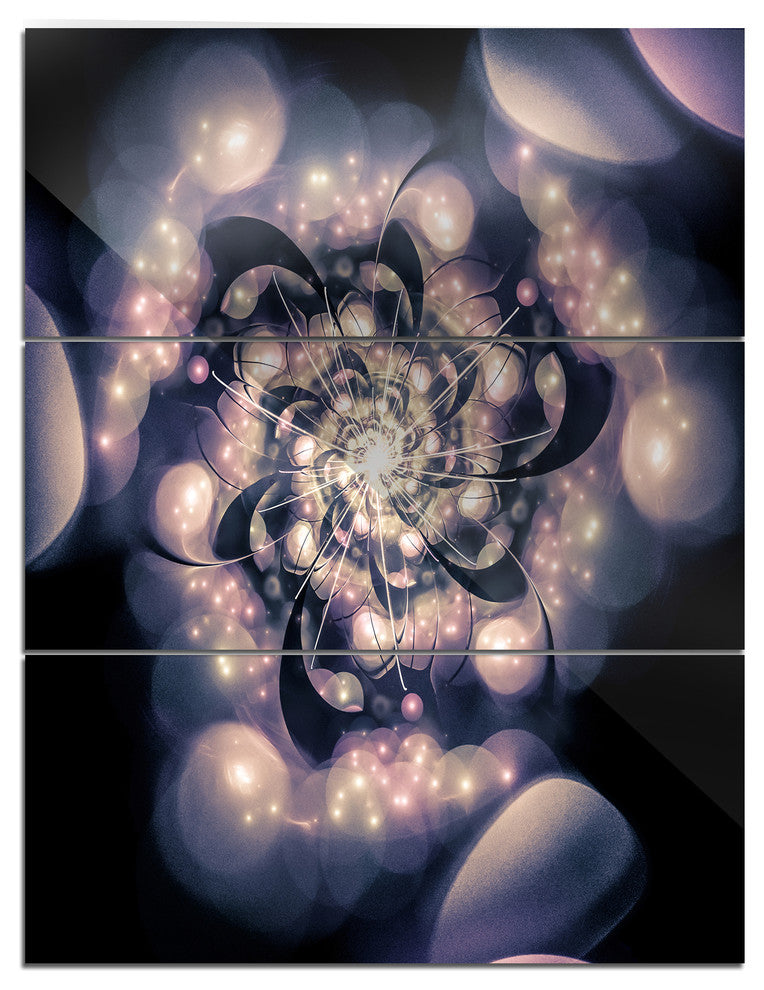 "Light Blue Fractal Flower Pattern" Digital Metal Wall Art, 3 Panels, 28"x36"