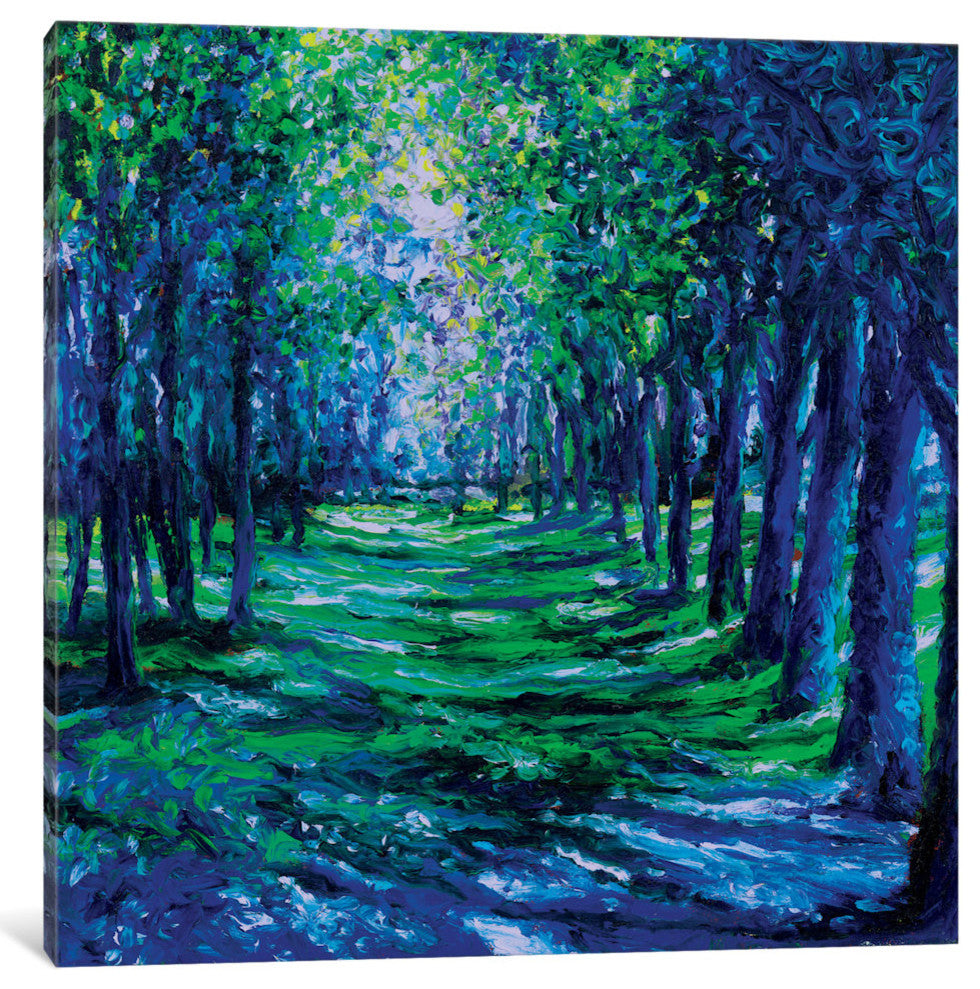 "Blue Evergreens Gallery" by Iris Scott, 37"x37"x1.5"