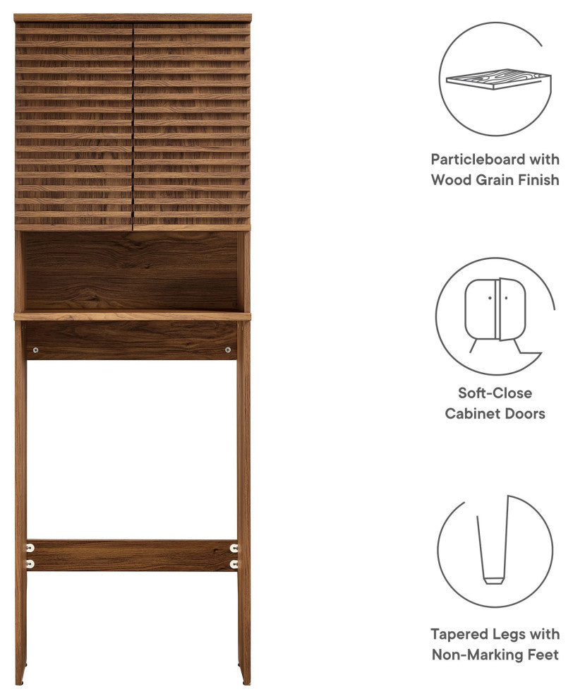 Render Over the Toilet Bathroom Storage Cabinet, Walnut