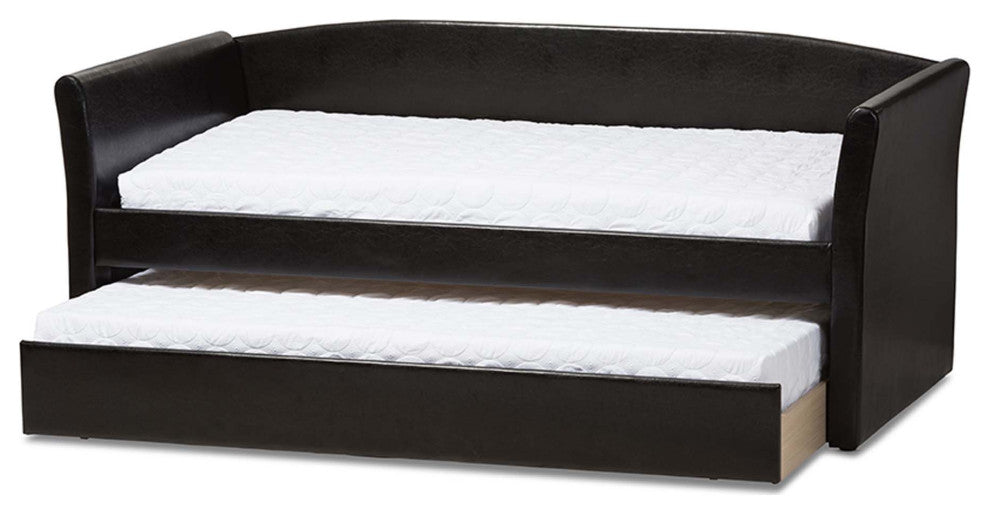 Jolene Fabric Upholstered Daybed With Trundle Bed, Black