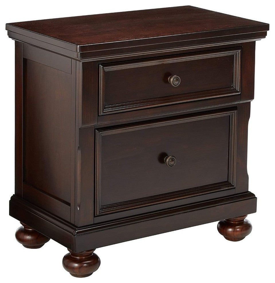Traditional Style Wood and Metal Nightstand with 2 Drawers, Brown