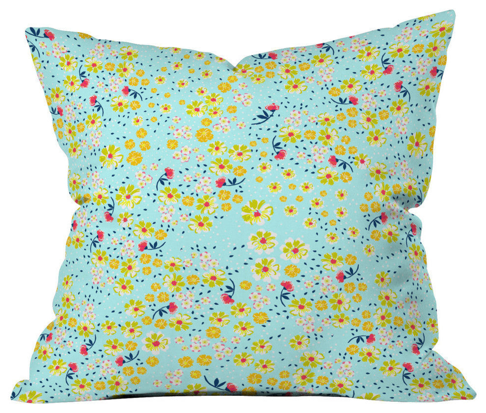 Joy Laforme Wild Floral Ditsy In Pale Blue Outdoor Throw Pillow, 18x18x5