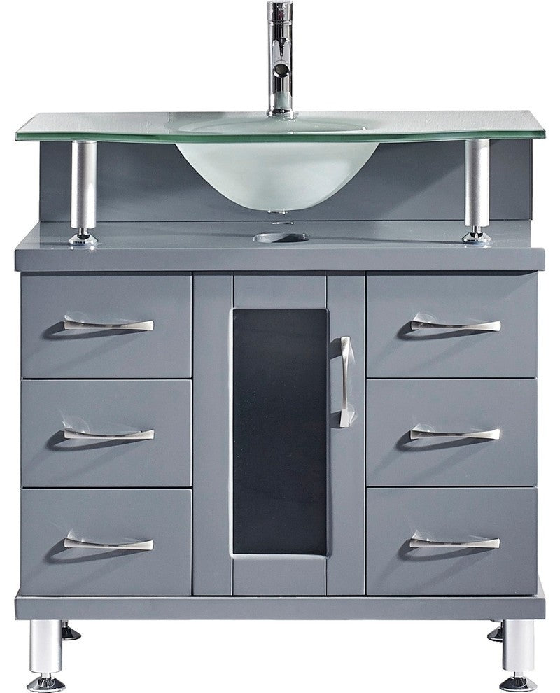 Vincente 32" Single Bathroom Vanity Set Gray, Frosted Tempered Glass Top