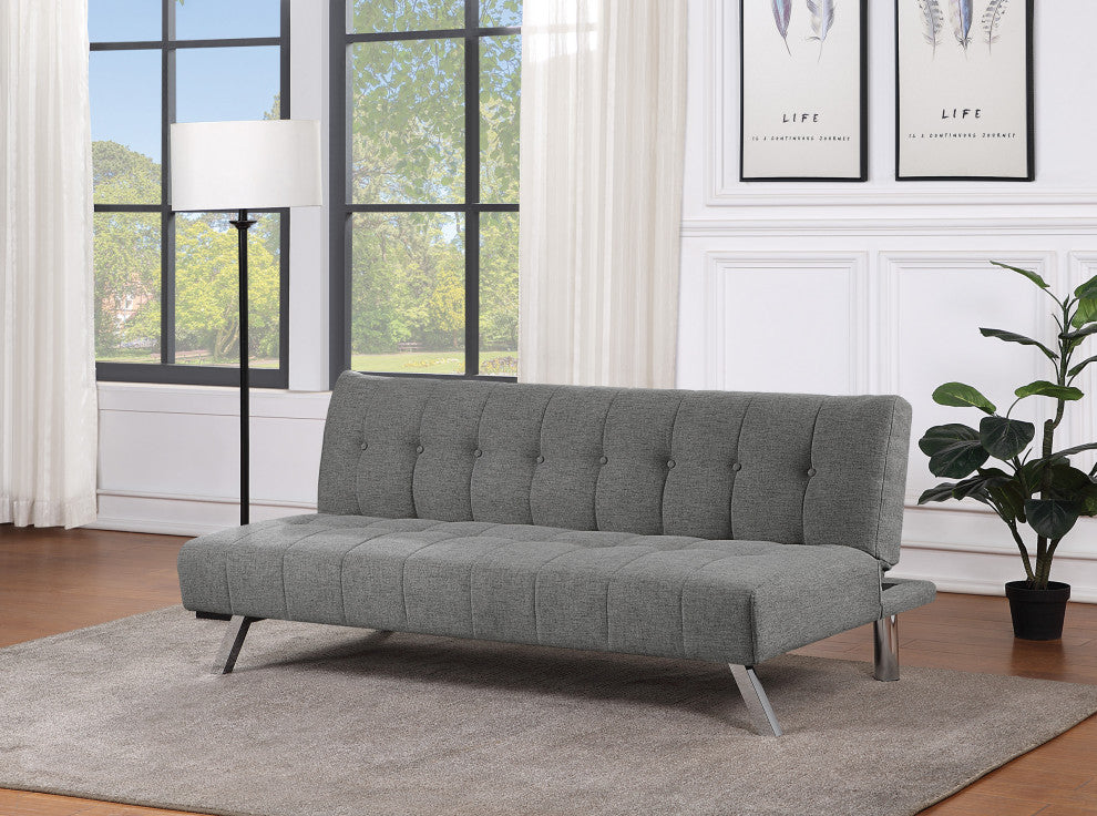 Sawyer Futon, Gray Fabric With Stainless Steel Legs