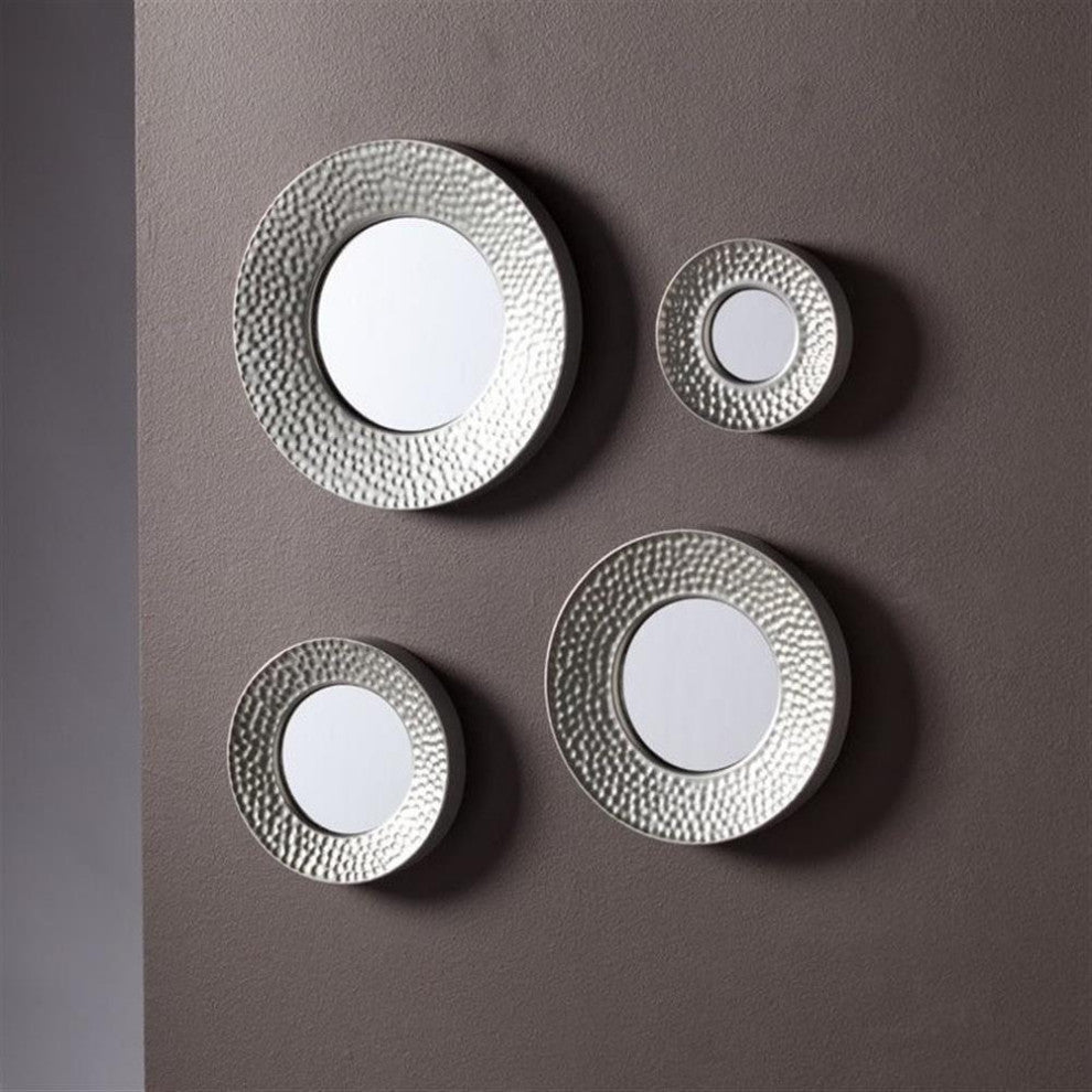 SEI Furniture 4 Piece Sphere Wall Mirror Set in Hammered Silver