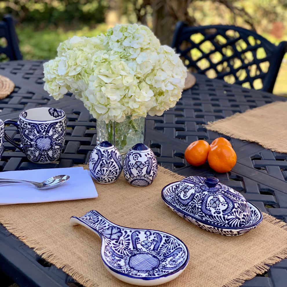 Encantada Handmade Butter Dish, Blue Flower