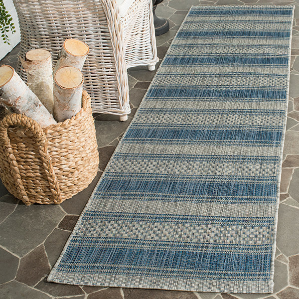Safavieh Courtyard Cy8464-36812 Striped Outdoor Rug, Grey/Navy, 2'3" X 8'0"