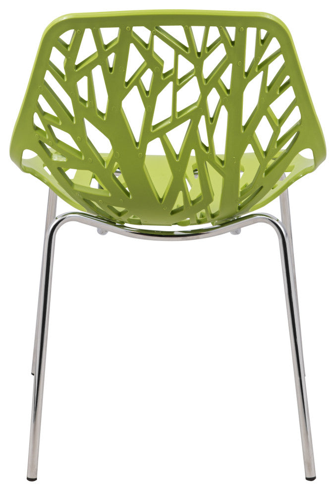 Leisuremod Asbury Plastic Stackable Dining Chair With Chromed Legs, Set of 2, Green
