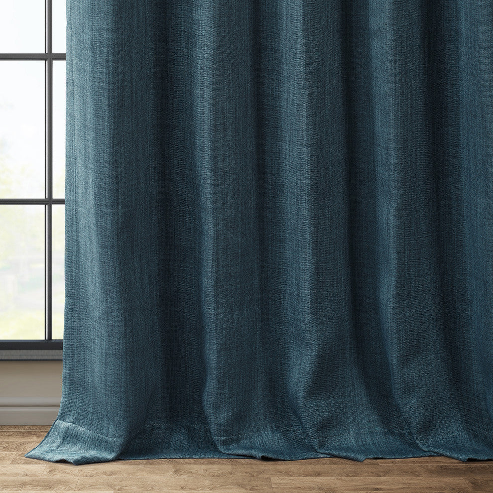 Faux Linen Darkening Curtain Single Panel, Story Blue, 50"x84"