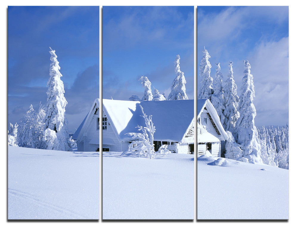 "Orlicke Hory Cottage in Winter" Photo Canvas Print, 3 Panels, 36"x28"