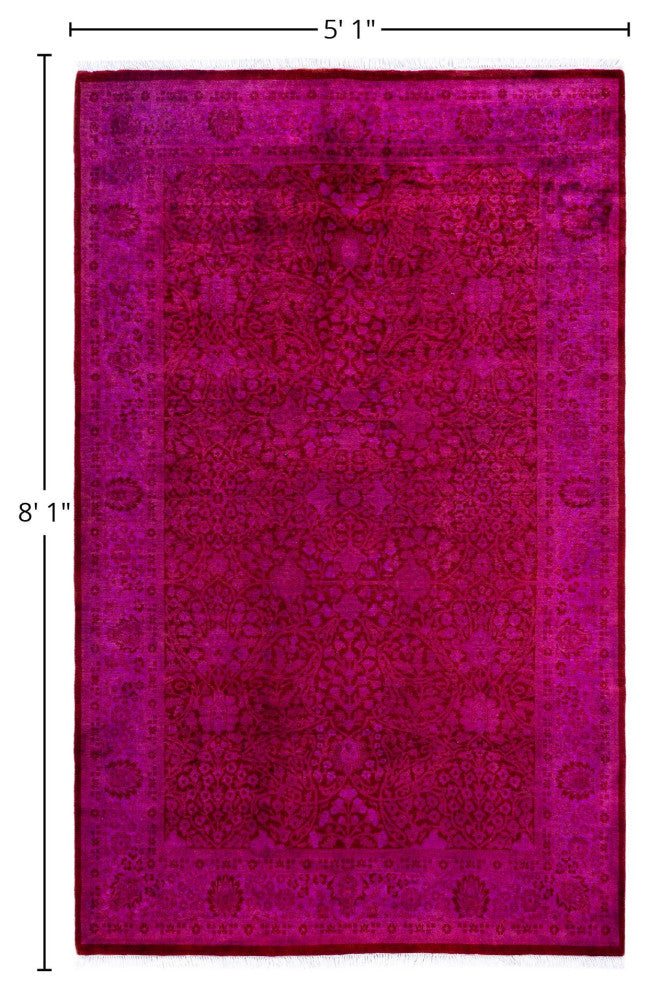 Overdyed One-of-a-Kind Hand-Knotted Area Rug Red, 5' 1" x 8' 1"