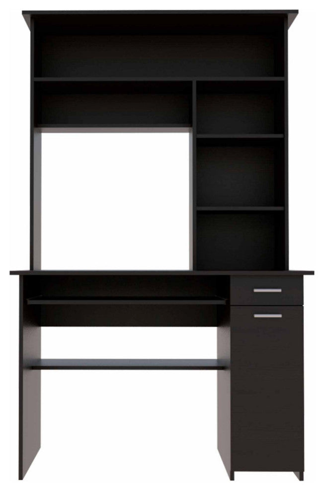 Weston 2 Computer Desk, With 2 Drawers, 6 Shelves And Hutch, Black Wengue