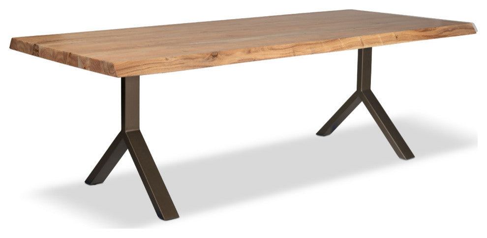 Brooks Dining Table, Y Base, 40"x116", Teak Top, Brass Base