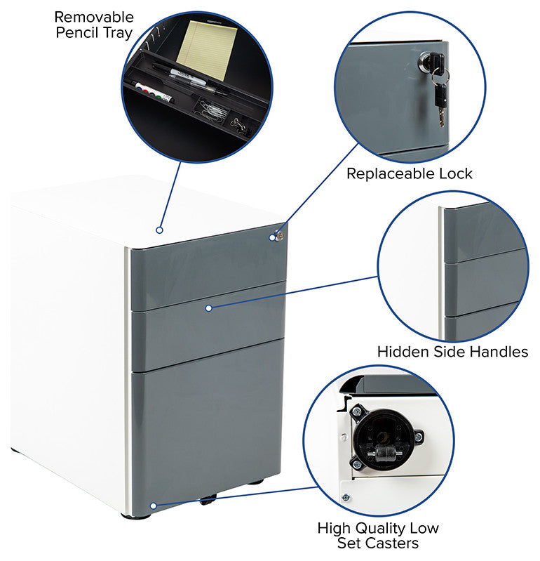 Modern 3-Drawer Mobile Locking Filing Cabinet